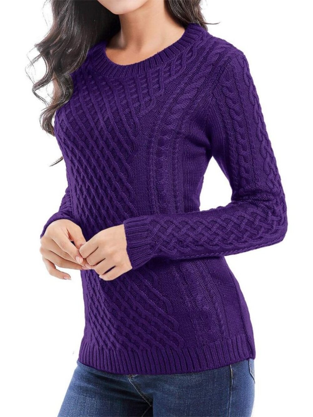 Cozy Women's Crew Neck Long Sleeve Knit Sweater Jumper - Stretchy & Comfortable